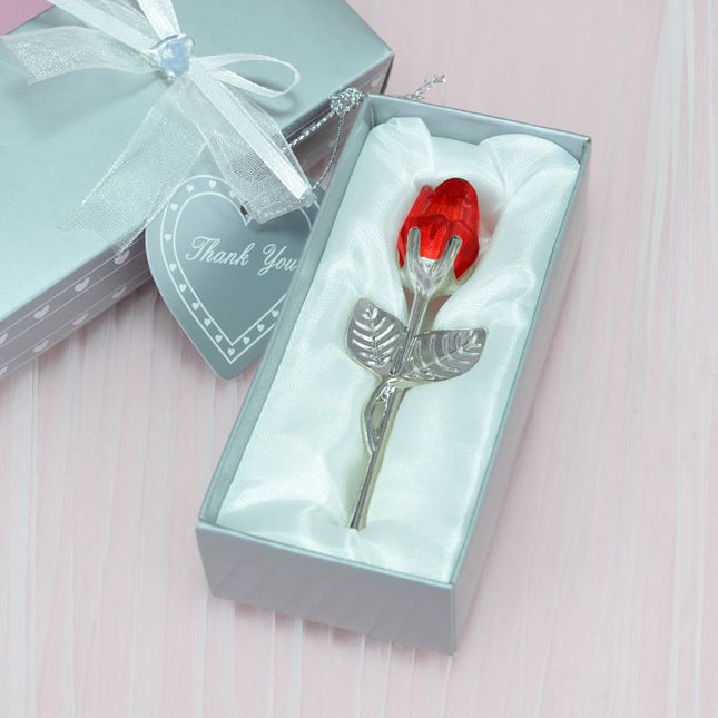 2 Set of Red Crystal Rose Flower with Silver Gift Box and Silver Plated Stem V888-ELOSUNG52539