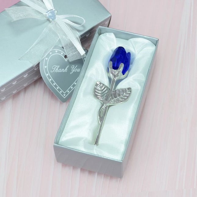 2 Set of Blue Crystal Rose Flower with Silver Gift Box and Silver Plated Stem V888-ELOSUNG52540