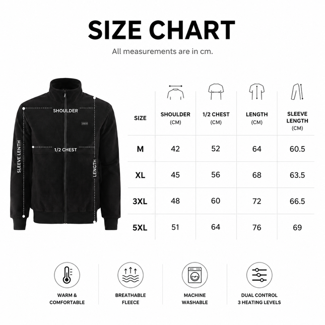 XL Size Winter USB Heated Windproof Soft Fleece Warm Jacket for Men and Women 8 – product detail