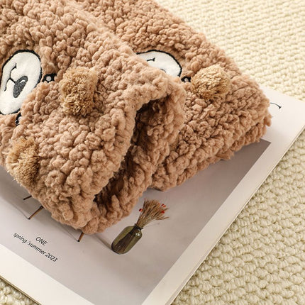 Navy Blue Winter Women’s Cute Bear Plush Knee High Slipper Socks – Warm Fleece Floor Socks and Sleeping Socks with Non-Slip Grips, One Size for EU 35-40