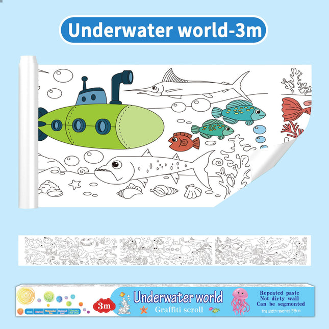 3M Extra Long Reusable Coloring Paper Roll Ocean World Theme Self-Adhesive Wall Coloring Poster and