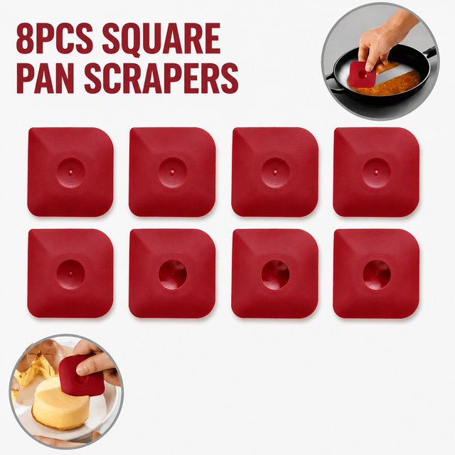8-Pack Red Nylon Non-Stick Pan Scraper Set with Ergonomic Angled Edges Design Multipurpose Kitchen Cleaning