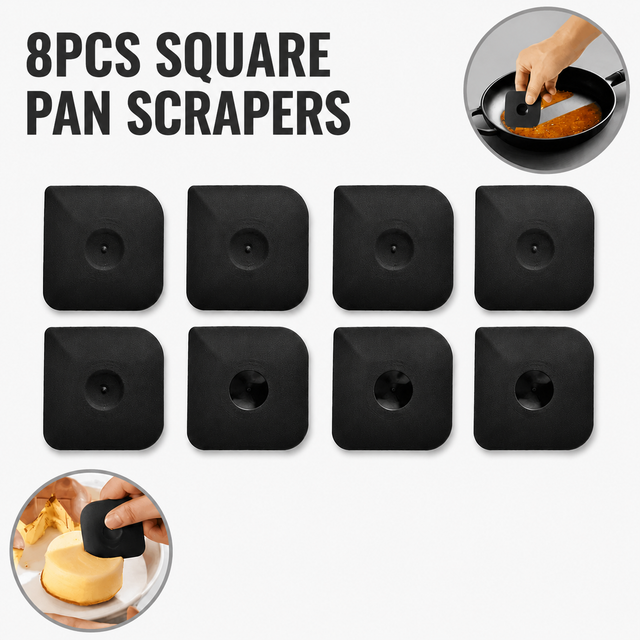 8-Pack Black Nylon Non-Stick Pan Scraper Set with Ergonomic Angled Edges Design Multipurpose