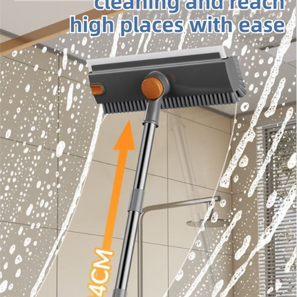 Grey and Orange 360°Rotating Detachable V-Shaped Floor Scrub Brush for Indoor & Outdoor Use – 3-in-1 Groove Corner Gap Cleaning Tool with Silicone Squeegee, 134CM Stainless Steel Telescopic Handle and Collection Clip