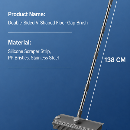 Grey and Orange 360°Rotating Detachable V-Shaped Floor Scrub Brush for Indoor & Outdoor Use – 3-in-1 Groove Corner Gap Cleaning Tool with Silicone Squeegee, 134CM Stainless Steel Telescopic Handle and Collection Clip