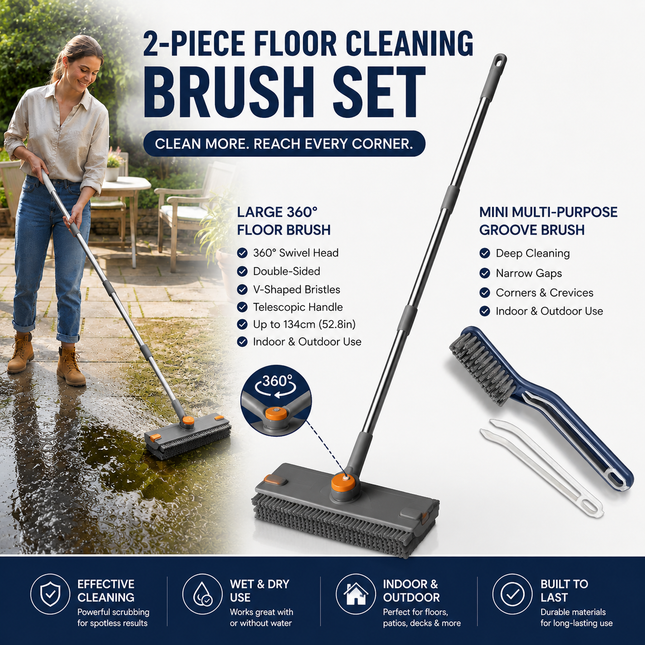 2-Piece Deep Cleaning Floor Brush and Mini Detail Gap Brush Set for Large Surfaces & V888-ELOSUNG52596
