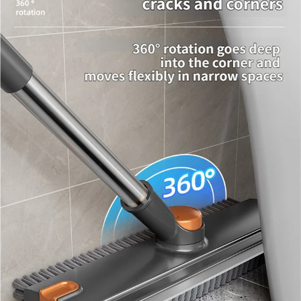 2-Piece Deep Cleaning Floor Brush and Mini Detail Gap Brush Set for Large Surfaces & Tight Gaps – Grey Orange Heavy Duty 360° Rotating V-Shaped Floor Scrubber with Silicone Squeegee and 134CM Telescopic Handle for Outdoor & Indoor Use