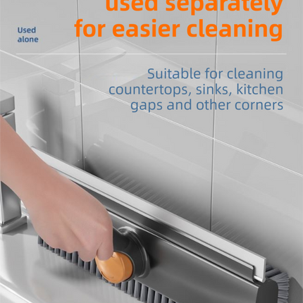 2-Piece Deep Cleaning Floor Brush and Mini Detail Gap Brush Set for Large Surfaces & Tight Gaps – Grey Orange Heavy Duty 360° Rotating V-Shaped Floor Scrubber with Silicone Squeegee and 134CM Telescopic Handle for Outdoor & Indoor Use