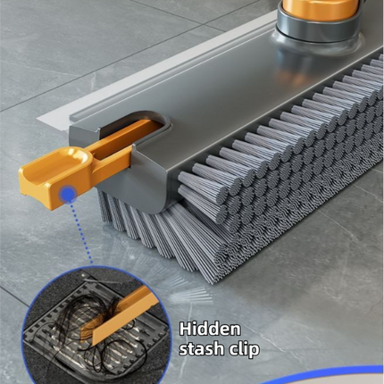 2-Piece Deep Cleaning Floor Brush and Mini Detail Gap Brush Set for Large Surfaces & Tight Gaps – Grey Orange Heavy Duty 360° Rotating V-Shaped Floor Scrubber with Silicone Squeegee and 134CM Telescopic Handle for Outdoor & Indoor Use