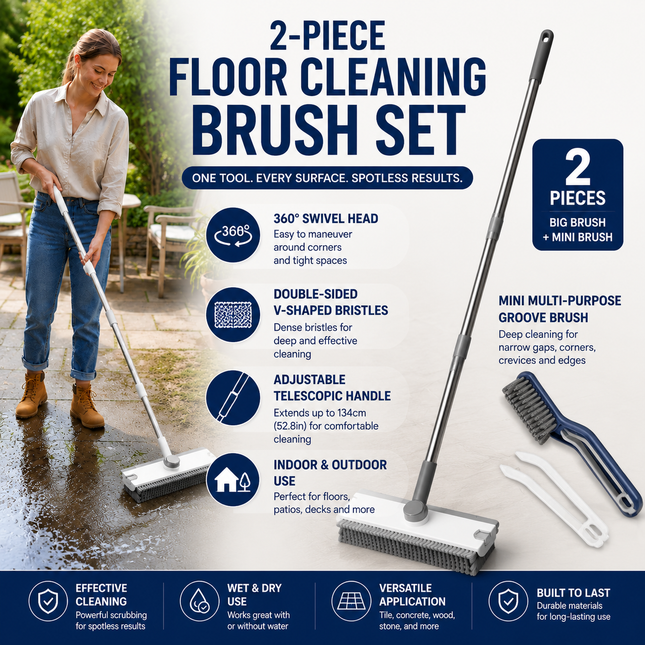 2-Piece Deep Cleaning Floor Brush and Mini Detail Gap Brush Set for Large Surfaces & V888-ELOSUNG52597