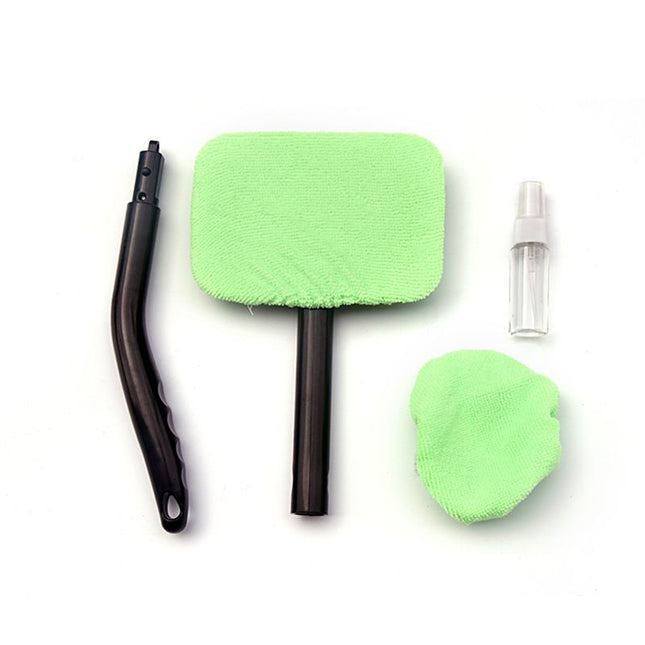 Car Windshield Rotating Defogger Cleaner Brush with 2 Washable Microfibre Pads Spray Bottle and Detachable