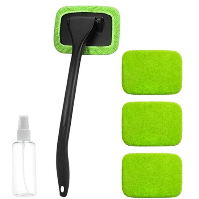 Car Windshield Rotating Defogger Cleaner Brush with 4 Washable Microfibre Pads Spray Bottle and Detachable