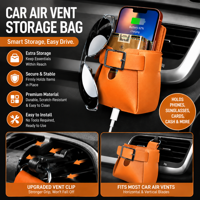 2-Pack Brown Car Air Vent Leather Storage Pockets with Soft Velvet Lining & Vent V888-ELOSUNG52617