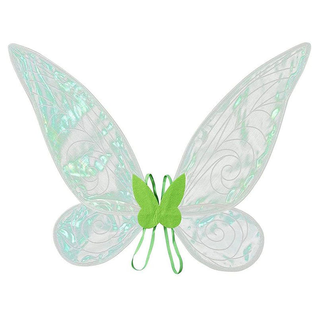 Green Fairy Shimmering Butterfly Wings Costume with Elastic Shoulder Strap Iridescent Translucent