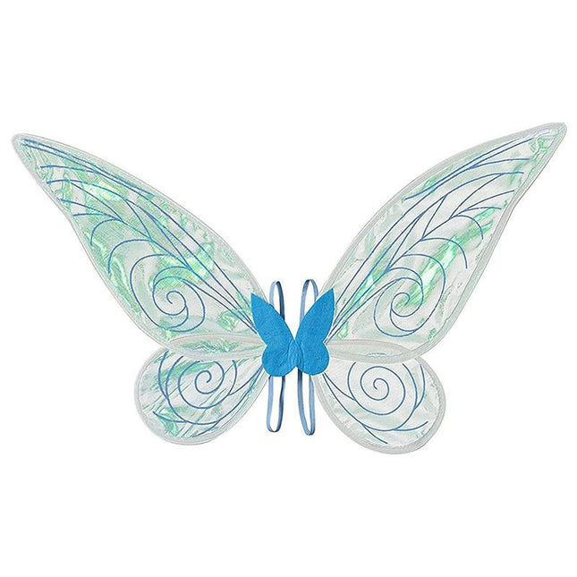 Blue Fairy Shimmering Butterfly Wings Costume with Elastic Shoulder Strap Iridescent Translucent