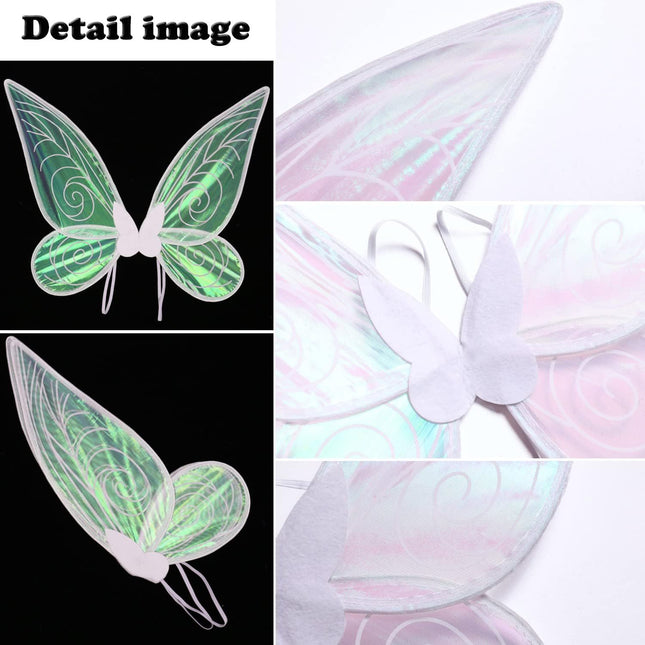 Blue Fairy Shimmering Butterfly Wings Costume with Elastic Shoulder Strap Iridescent Translucent – product detail