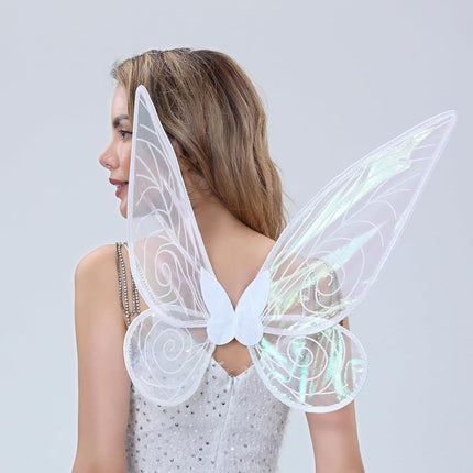 Black Fairy Shimmering Butterfly Wings Costume with Elastic Shoulder Strap – Iridescent Translucent Angel Dress-Up Wings, Lightweight and Foldable for Girls, Princess Party, Halloween & Cosplay Accessory
