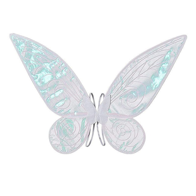 White Fairy Shimmering Butterfly Wings Costume with Elastic Shoulder Strap Iridescent Translucent