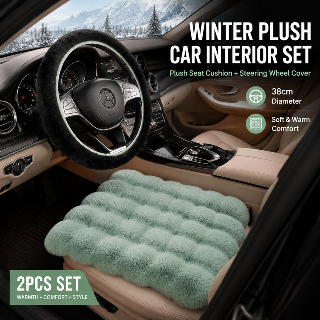 2-Piece Winter Warm Non-Slip Car Interior Comfort Combo with Green Soft Bubble Fleece 3D Fluffy
