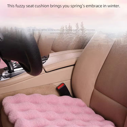 2-Piece Winter Warm Non-Slip Car Interior Comfort Combo with White Soft Bubble Fleece 3D Fluffy Car Seat Cushion and Black Plush Steering Wheel Cover, Universal Dia 38CM