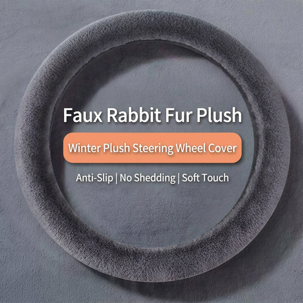 2-Piece Winter Warm Non-Slip Car Interior Comfort Combo with Black Soft Bubble Fleece 3D Fluffy Car Seat Cushion and Black Plush Steering Wheel Cover, Universal Dia 38CM