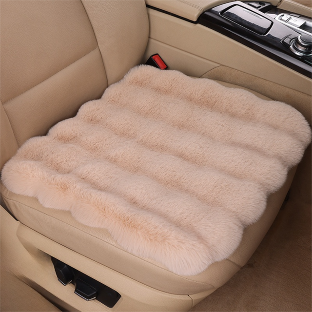 Khaki Soft 3D Fluffy Bubble Fleece Car Front Seat Single Pad with Non-Slip Backing Universal Warm Plush Car