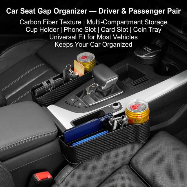 1 Pair Carbon Fiber Car Seat Gap Filler Organizer Console Crevice Plug-in Storage Box for
