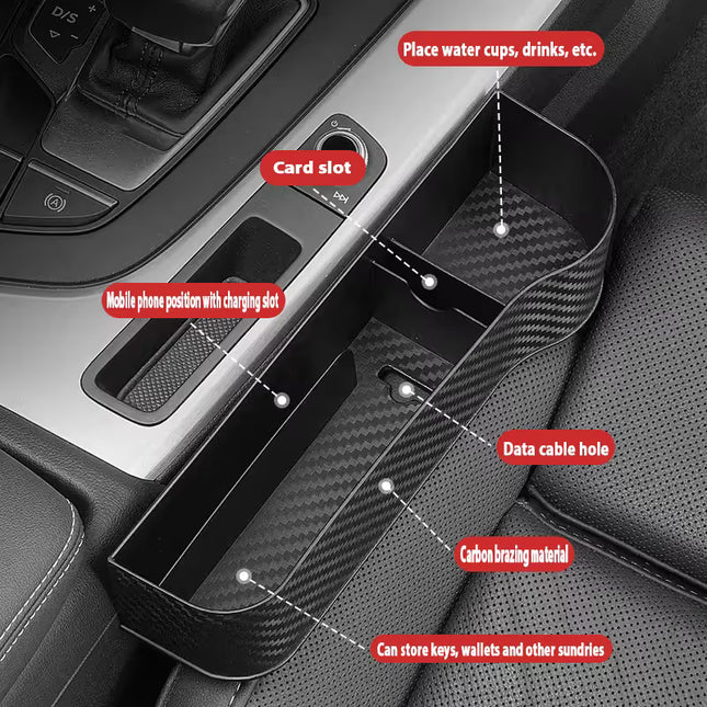 1 Pair Carbon Fiber Car Seat Gap Filler Organizer Console Crevice Plug-in Storage Box for – product detail