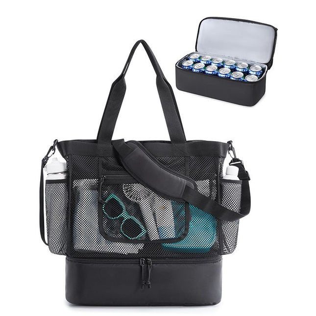 16.5 x 7.9 x 18.9 Black Beach Travel Mesh Tote Bag with 14L Insulated Drink V888-ELOSUNG52646