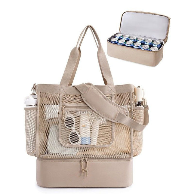 16.5 x 7.9 x 18.9 Khaki Beach Travel Mesh Tote Bag with 14L Insulated Drink V888-ELOSUNG52648