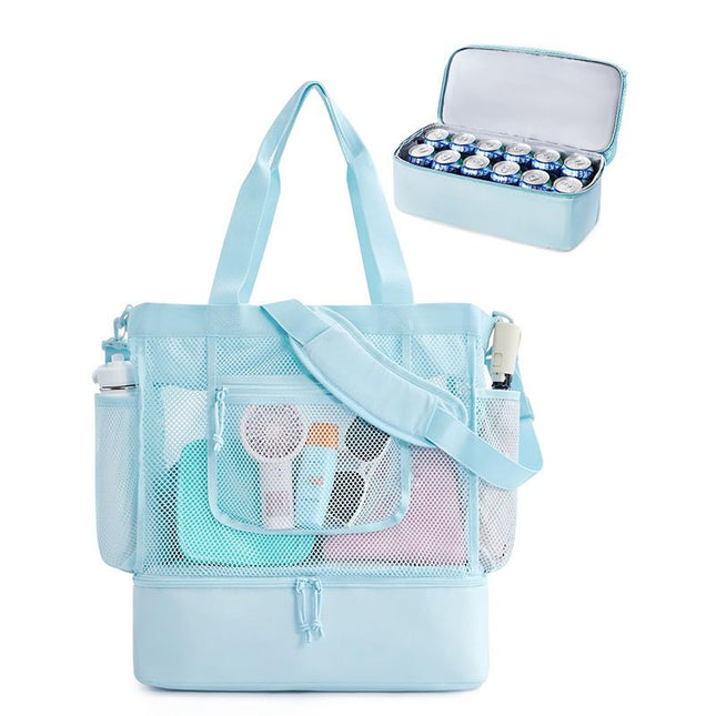 16.5 x 7.9 x 18.9 Light Blue Beach Travel Mesh Tote Bag with 14L Insulated Drink V888-ELOSUNG52649