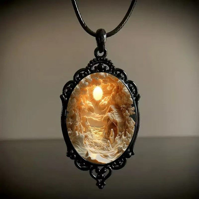 3D Nativity Scene Black Pendant Necklace & Keyring Set with Gift Box Christmas Glass Cabochon & Alloy – product detail