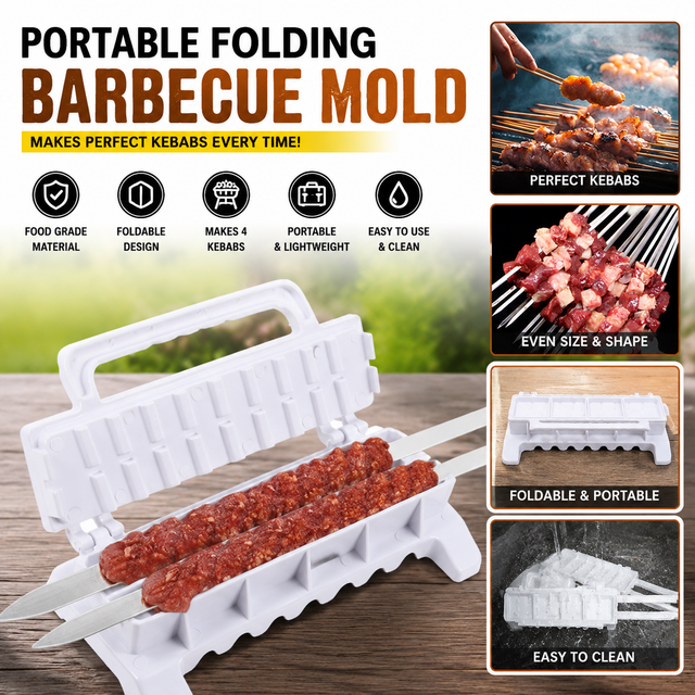 White Portable Folding Kebab Maker and BBQ Skewer Tool