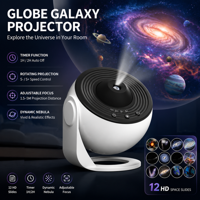 White and Black USB Powered Galaxy Star Projector and Earth Globe Night Light with 12 V888-ELOSUNG52655