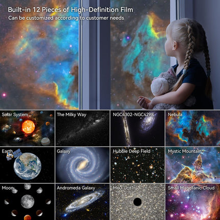 Black USB Powered Galaxy Star Projector and Earth Globe Night Light with 12 HD Space Films, 1H / 2H Timer, Nebula Dynamic Rotation Effect & Adjustable Focus for Bedroom Home Decor