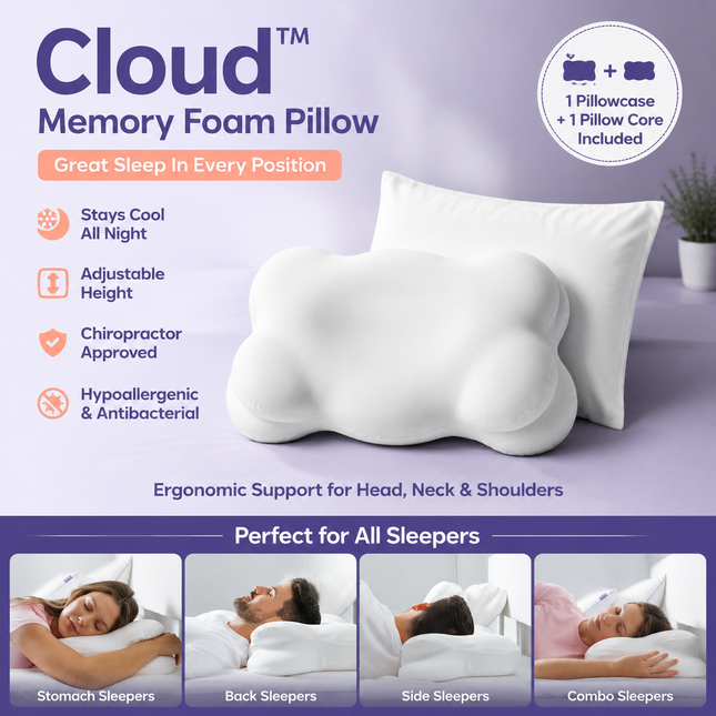 White Cloud Memory Foam Cervical Support Pillow Core and Cover (60 x 30 x 10CM) V888-ELOSUNG52658