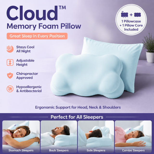 Light Blue Cloud Memory Foam Cervical Support Pillow Core and Cover (60 x 30 x V888-ELOSUNG52660