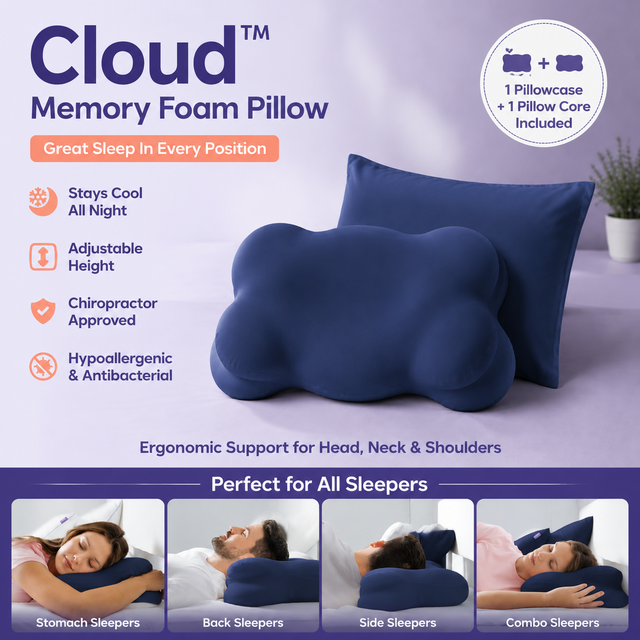 Navy Blue Cloud Memory Foam Cervical Support Pillow Core and Cover (71 x 38 x V888-ELOSUNG52663
