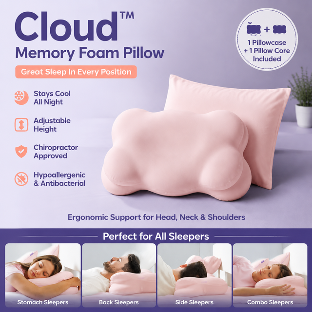 Pink Cloud Memory Foam Cervical Support Pillow Core and Cover (71 x 38 x 13CM) V888-ELOSUNG52667