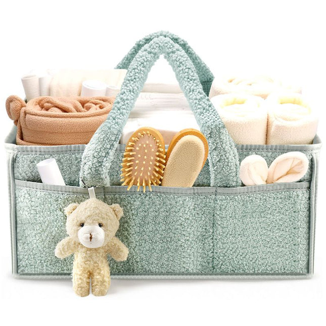 Light Green Large Capacity Plush Baby Diaper Caddy Storage Tote Foldable Nursery Organizer Bag and