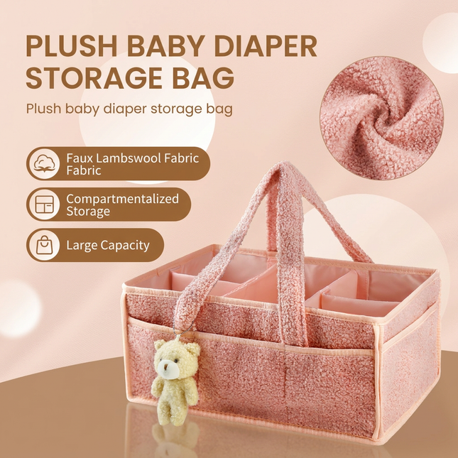 Pink Large Capacity Plush Baby Diaper Caddy Storage Tote Foldable Nursery Organizer Bag and Mommy – product detail