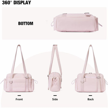 Pink Women’s Fluffy Nylon Gym Travel Tote Bag and Coin Purse Set - Side Drawstring Cup Holder, Front / Back Zipper Pockets and Wet & Dry Separation, Large Capacity and Lightweight 11.7 x 4.2 x 8"