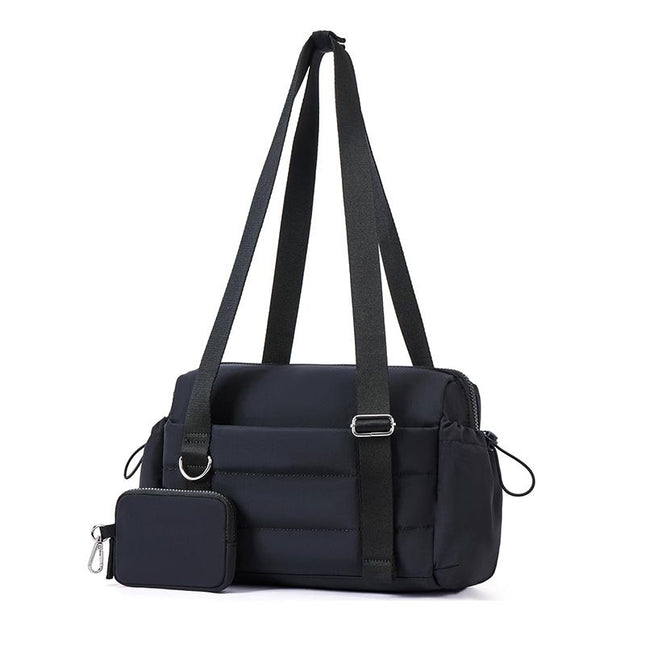 Black Women s Fluffy Nylon Gym Travel Tote Bag and Coin Purse V888-ELOSUNG52674
