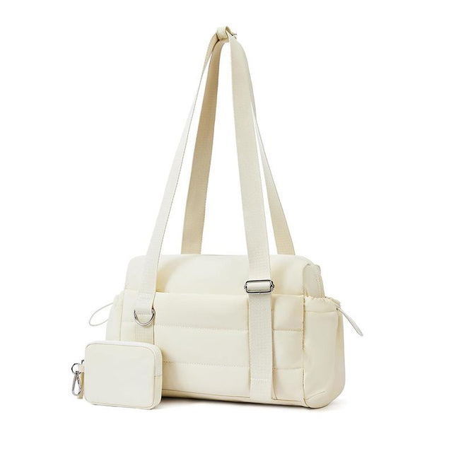 Beige Women s Fluffy Nylon Gym Travel Tote Bag and Coin Purse V888-ELOSUNG52675