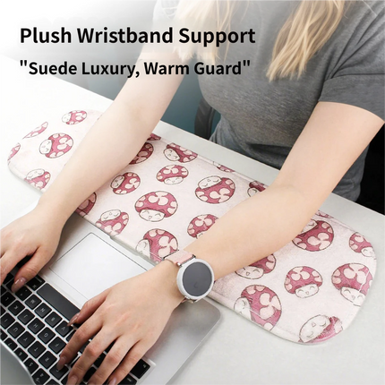 Pink Ergonomic Plush Wrist Rest 2PCS Set – 80×20cm Keyboard Wrist Pad + Pillow-Shaped Wrist Support Cushion with Strap (7.5×7cm) – Anti-Slip Memory Comfort Pad for Typing Gaming & Office Use