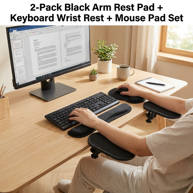 4-Piece Black Ergonomic Desk Arm Rest & Wrist Support Set with 2 Pack Clamp-On 180 V888-ELOSUNG52679