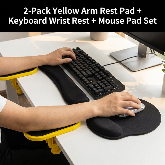 4-Piece Black Yellow Ergonomic Desk Arm Rest & Wrist Support Set with 2 Pack Clamp-On V888-ELOSUNG52681