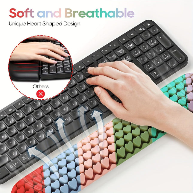 2-Piece Colorful Heart Silicone Ergonomic Keyboard & Mouse Wrist Pad Set Washable Non-Slip Gel Hand – product detail