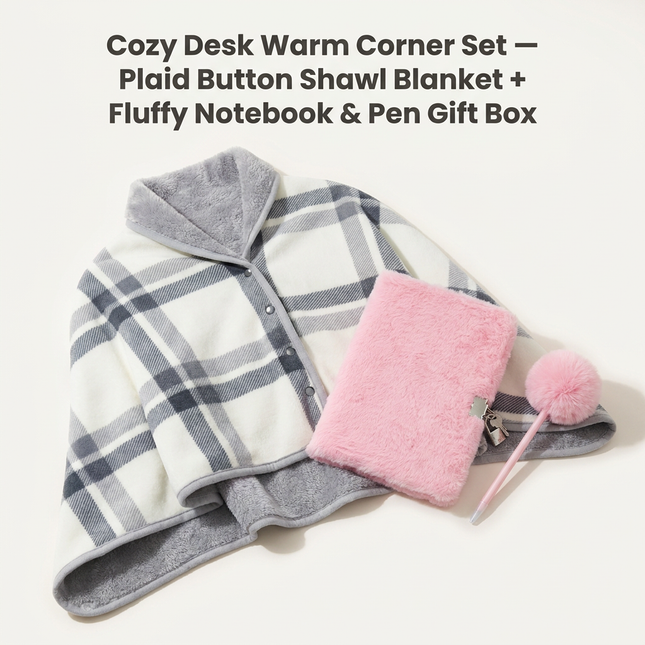Warm Cozy Study and Office Corner Set with Wearable Dual Layer Fleece Shawl Blanket and V888-ELOSUNG52685