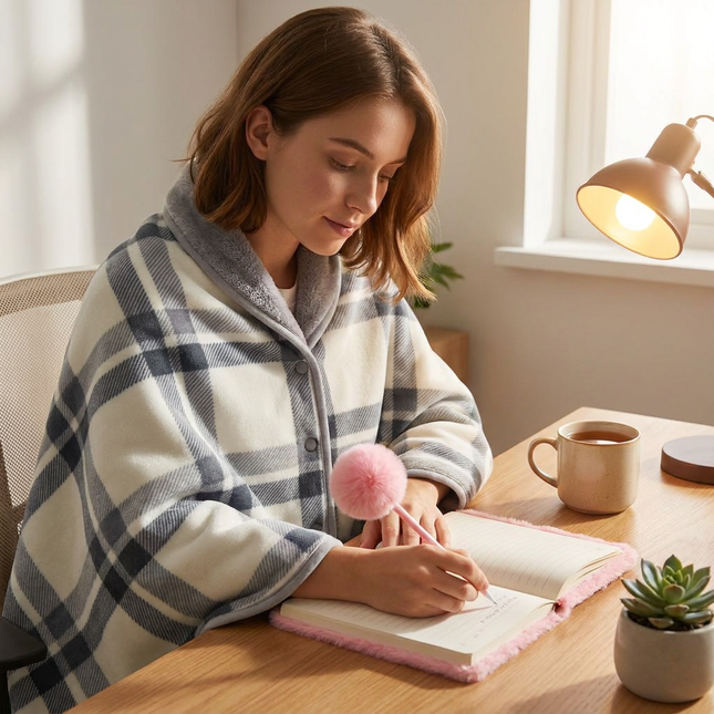 Warm Cozy Study and Office Corner Set with Wearable Dual Layer Fleece Shawl Blanket and – product detail